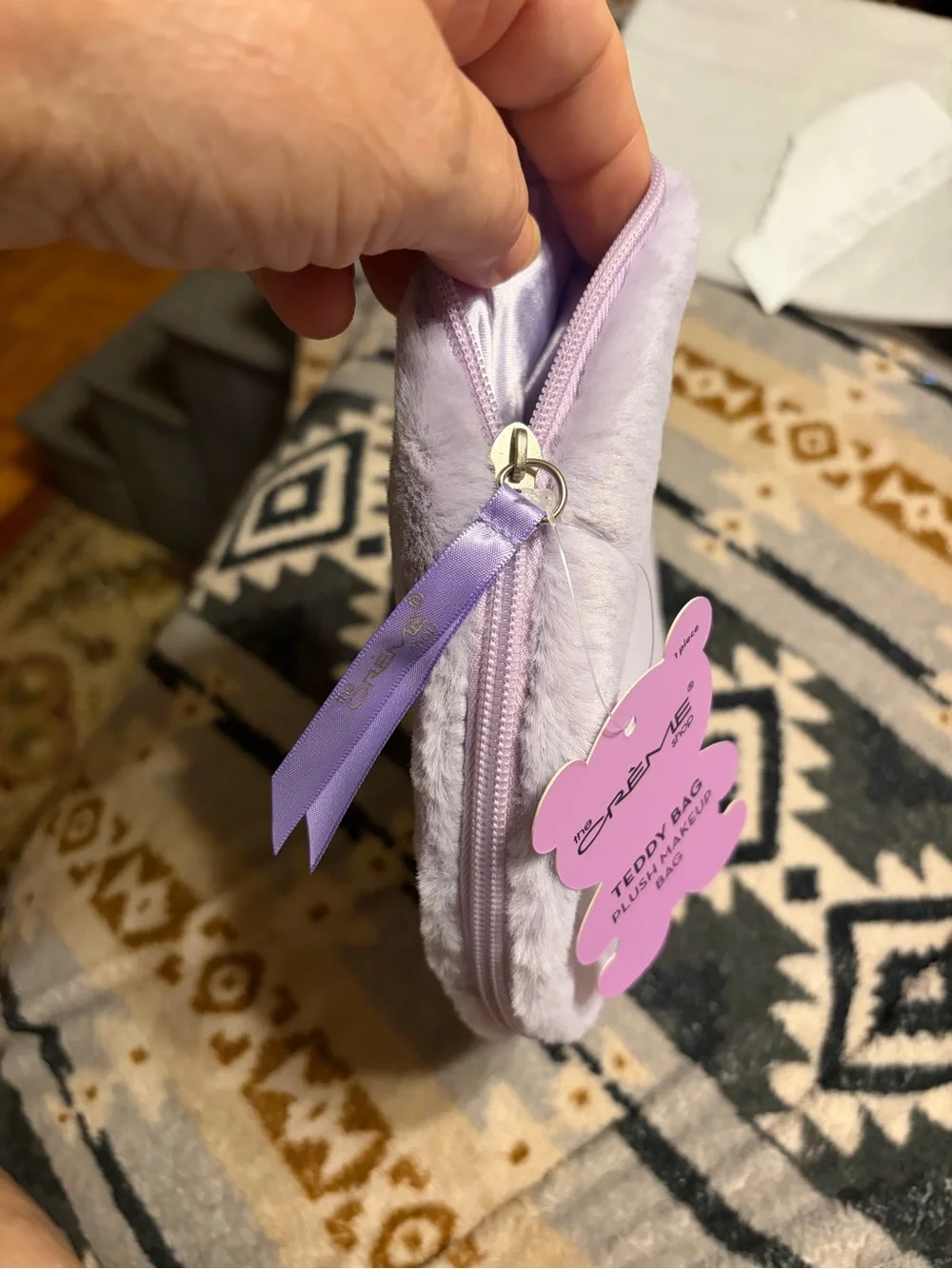 Crème Shop NWT Lavender Plush Crescent Teddy Makeup Bag by